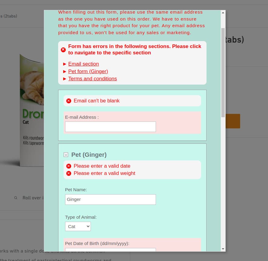 Pet Remedies custom form app screenshot image
